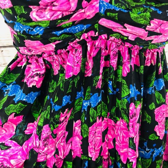 Betsey Johnson 100% Silk Floral Rose Strapless Babydoll Dress Lace Size 4 - Picture 4 of 13